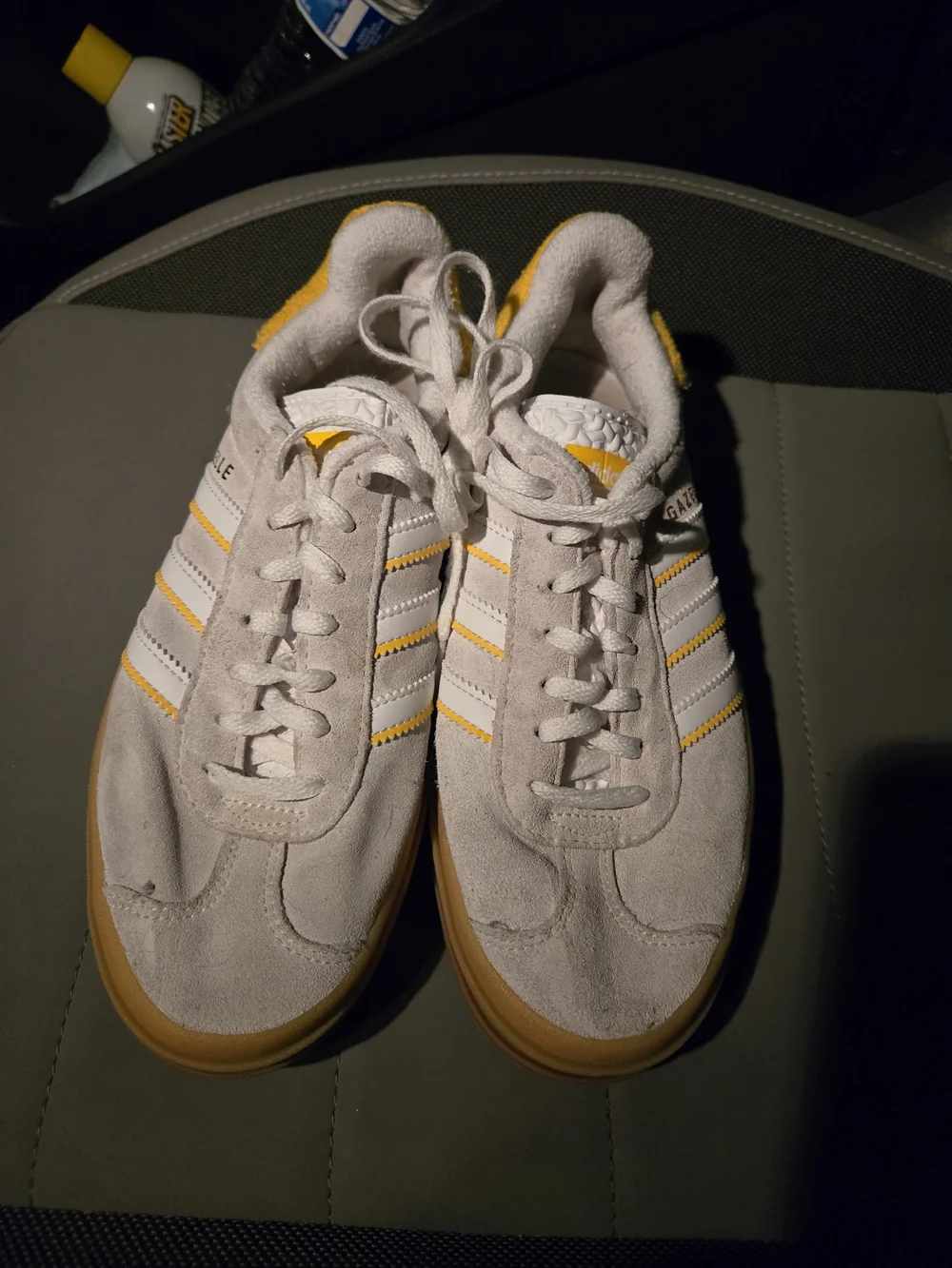 Adidas Gazelle Platform Womens Suede Sneakers - White with Yellow Accents, Size